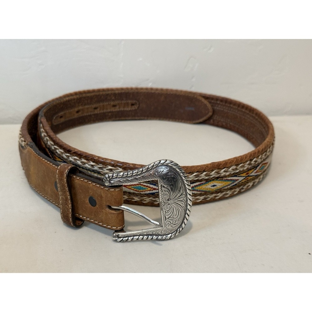 VTG Tony Lama Badlands Horse Hair Woven Leather Western Belt Sz 40 7289L Rare